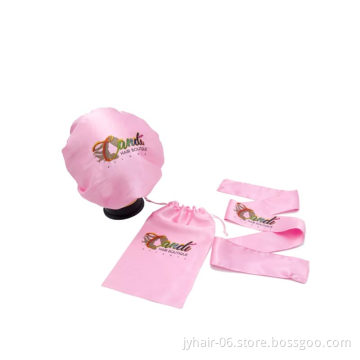 Custom Logo Adjustable Reversible Satin Bonnet/Headband Human Virgin Hair Extensions Bundles Wigs Sleep Protect Bonnet